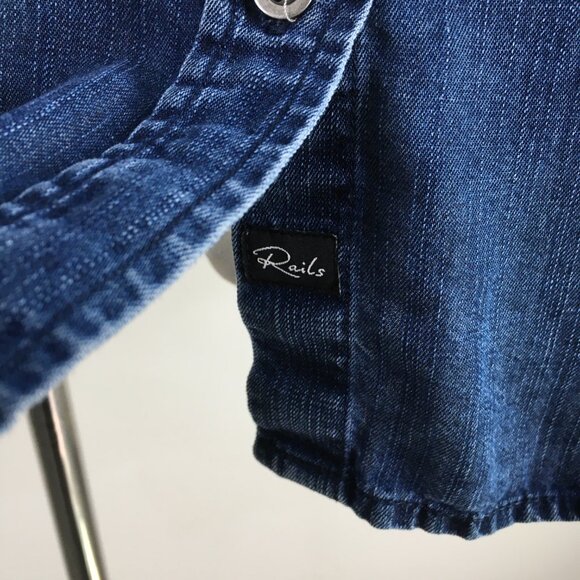 RAILS Long Sleeve Dark Vintage Wash ROSALEE Tie Collar Chambray Denim Shirt - Picture 10 of 12